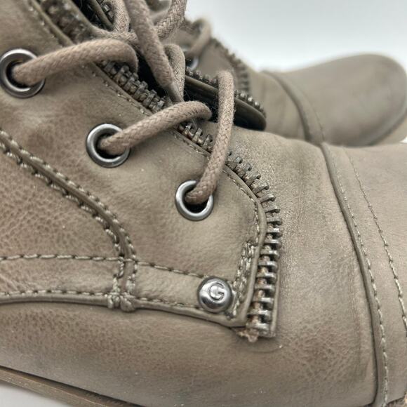 GUESS Combat Boots Cap Toe Lace Up Zipper Moto Biker Style 8.5 Neutral Taupe - Picture 6 of 9